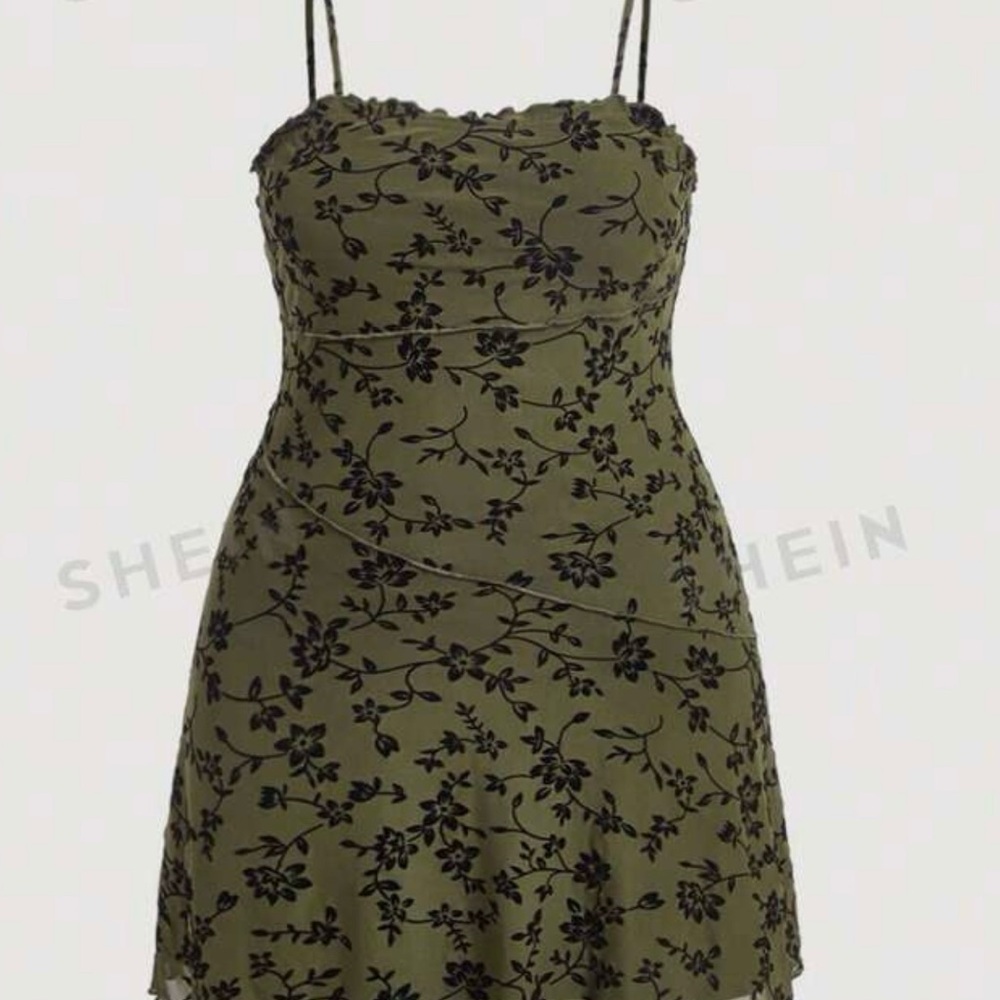 SHEIN NWT Olive Green Floral Dress